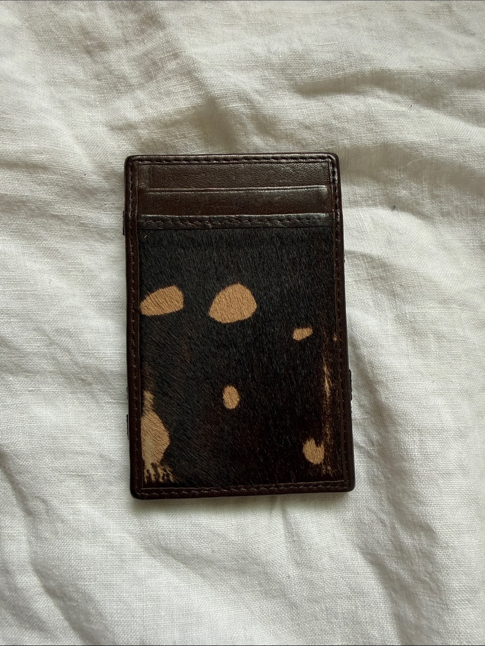 J. Crew Brown Haircalf Spot Card Holder with Tan Accents